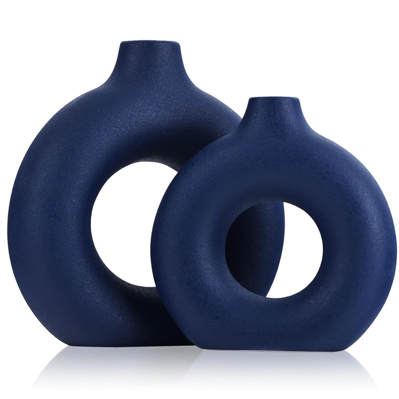 Blue Ceramics Vase For Home Decor -Blue Vase Set Of 2 Circular Flowers Vase Mo