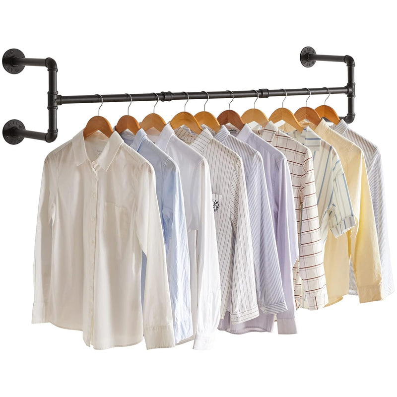 Industrial Pipe Clothes Rack, 50'' Wall Mounted Closet Bar, Heavy Duty Closet Cl