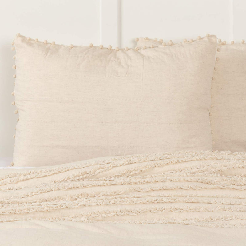 Olivia Standard Sham Bed Pillow Cover W/Macrame Pompoms, 21" X 27", Quilted, N