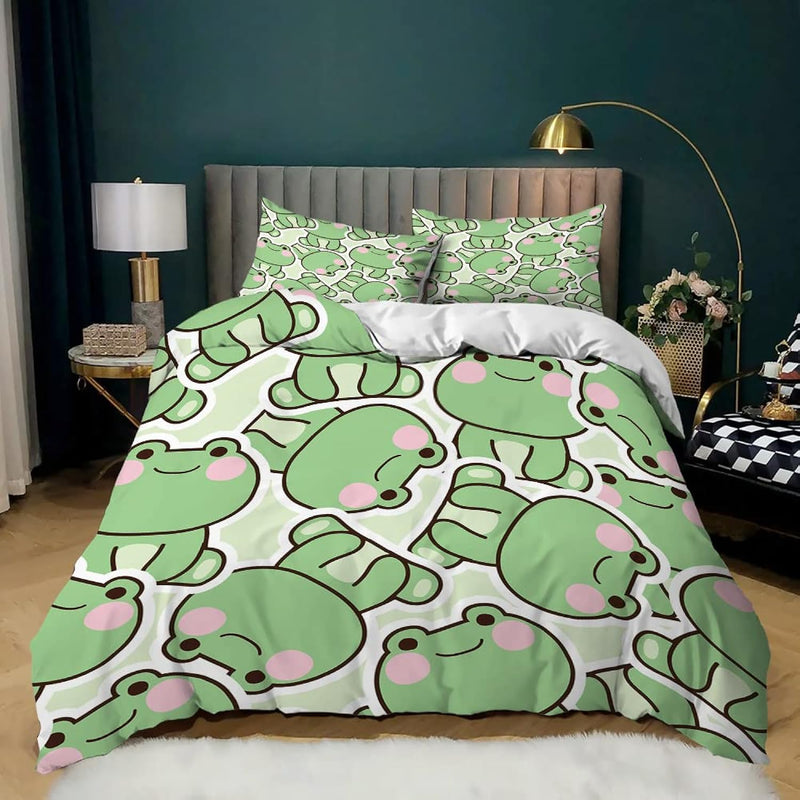 Frog Duvet Cover Set,Cartoon Frog Bedding Set Twin Size,Comforter Cover Set Fo