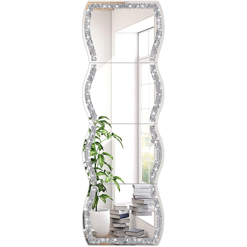Full Length Wall Mirror,Wave Pattern Irregular Crushed Diamond Full Body Mirro