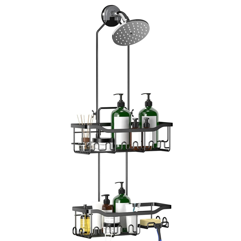 Shower Caddy, Upgraded Extended Length Shower Caddy Over Showerhead No Blocking to Shower Head, Rustproof Shower Organizer with Hooks Shampoo Soap Holder, Bathroom Large Hanging Shower Caddy