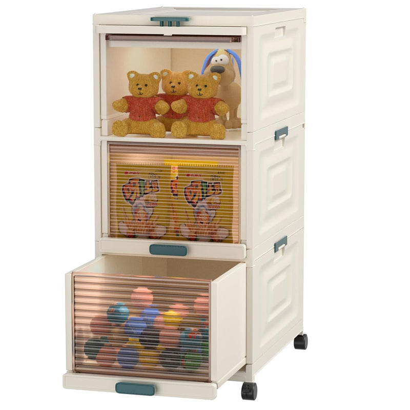 34Qt Stackable Storage Drawers, 3 Tier Collapsible Storage Bins With Lids, Plast