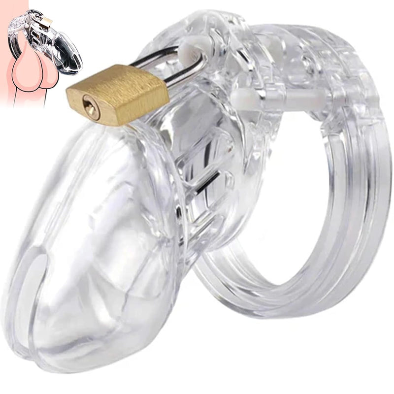 Male Chastity Cage Chastity Devices, Transparent Cock Cage Chasity Cage, Lightweight Chastity Cage For Men Bdsm Bondage Gear & Accessories, Durable Chastity Device Penis Cage With 5 U-Rings, Small
