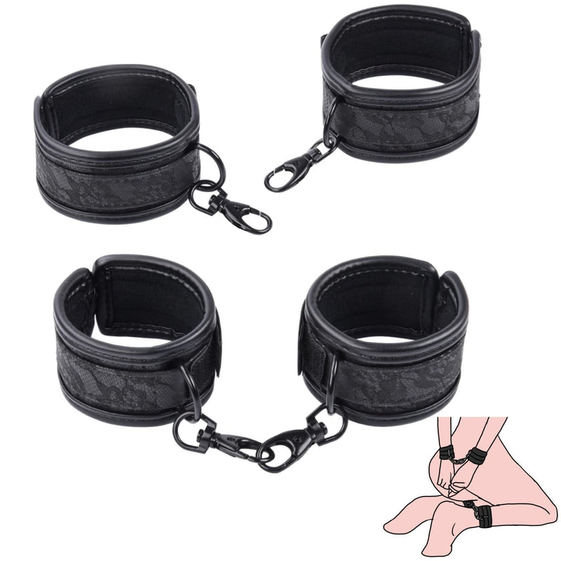 Bdsm Bondage Handcuffs Ankle Cuffs Sex Restraints Kit Sex Toys Sm Game Play Adjustable Lace Pattern For Adult Couple
