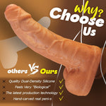 10" Realistic Uncut Silicone Dildo with Suction Cup, Dual Density Sex Toy