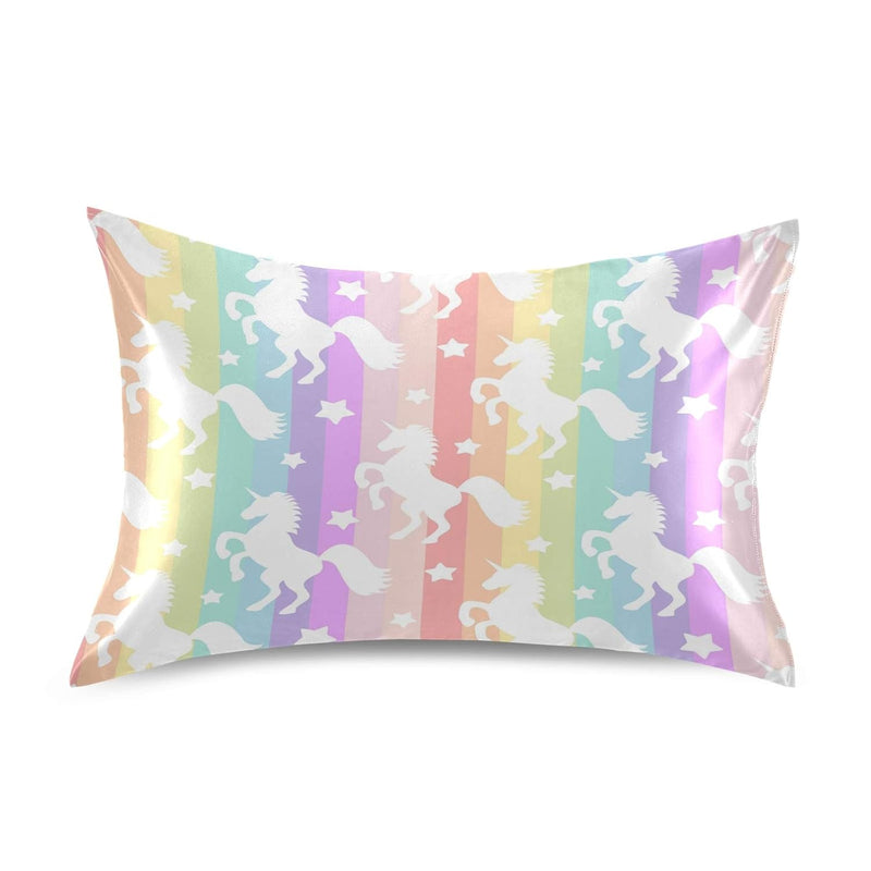 Satin Pillowcase For Hair And Skin, Standard Size Cute Unicorn Rainbow Stripe
