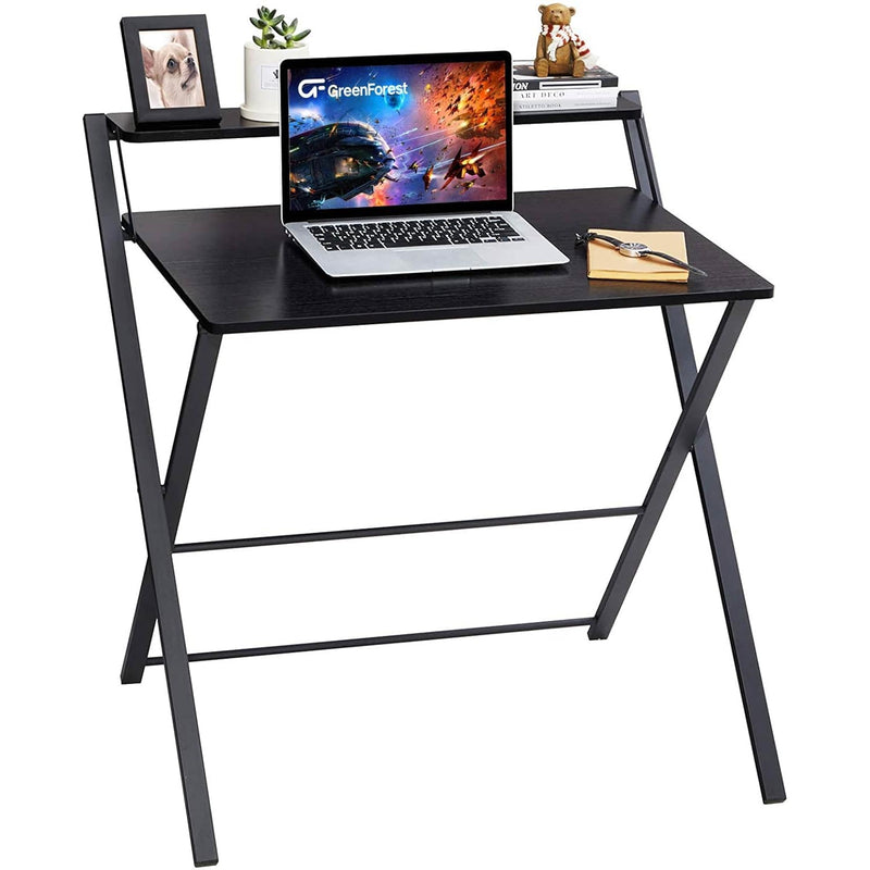 Small Folding Desk No Assembly Required, Fully Unfold 27.3 X 22 Inch 2-Tier Co