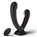 Double Ended Dildo Vibrator With Strong Suction Cup - Remote Control 10 Modes Rechargeable U-Shape Dual Stimulator For Solo & Couples Play, Waterproof Silicone Hands-Free Lesbian Adult Sex Toys, Black