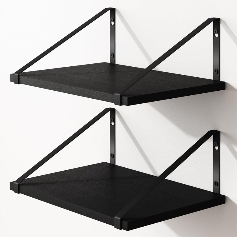 Deep Floating Shelves 12 Inch, 2 Pack Black Wall Mounted Shelves For Decor Sto