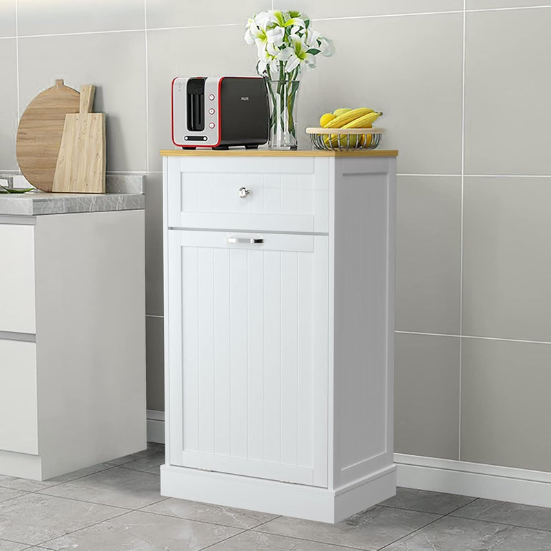 Tilt Out Trash Cabinet, Wooden Free Standing Trash Cabinet,Recycling Cabinet Wit