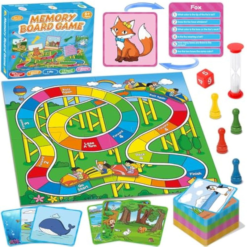 Memory Board Games For Kids, Educational Learning Board Games, Memory Game For Boys And Girls Ages 6+, Fun Educational Toy For Travel Indoor Outdoor Classroom Family Games 2-4 Players