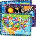 Puzzles For Kids Ages 4-6 - 3 Set 100 Piece Puzzles For Toddlers 3-5 - Learning Map Of The United States World Space Puzzle - Educational Games For Kids 6-8 - Toys For 3 Year Old Boys And Girls
