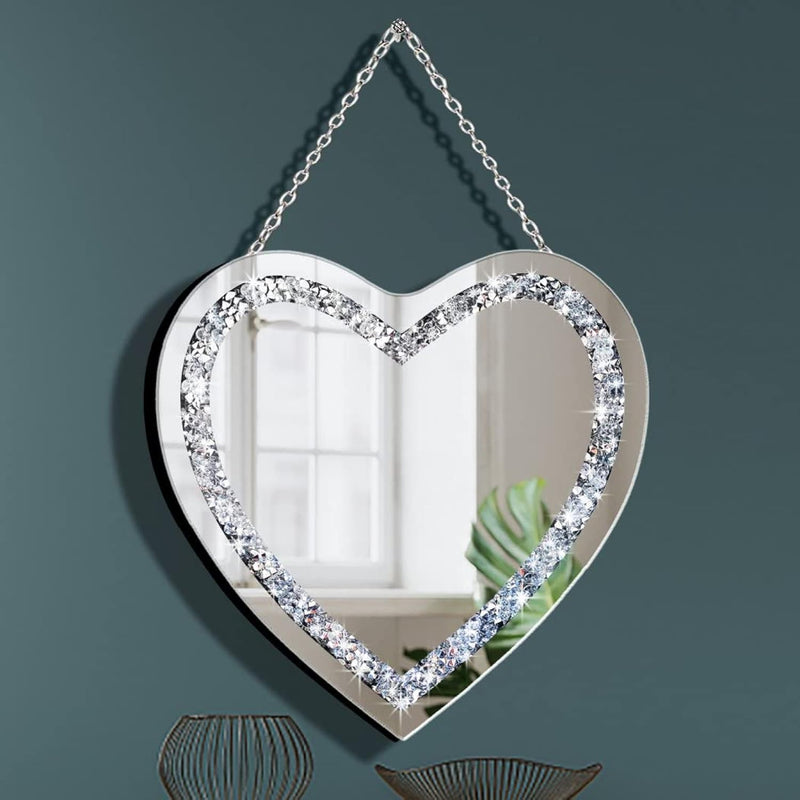 Crystal Crush Diamond Heart Shaped Silver Mirror With Silver Stainless Steel C