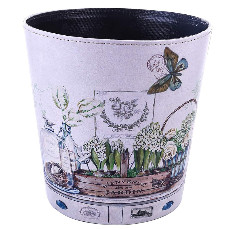 Wastebasket, British Style Pu Leather Round Decorative Trash Bin Garbage Can Was