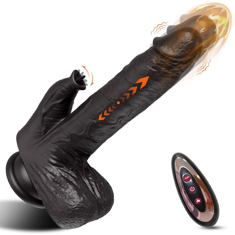 Thrusting Dildo Vibrator Sex Toys-Wireless Remote Control Realistic Dildo Clitoralis Stimulator Heated With 6 Telescopic & 10 Vibrations Modes Adult Sex Toys For Women Couples-Black