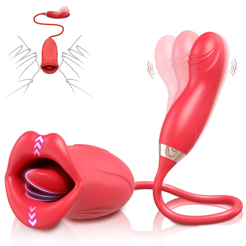 Tongue Rose Sex Toys G Spot Vibrator For Women - 4 In 1 Sex Stimulator With 10 Tongue Licking & 10 Finger Vibrators Clitoral Vibrator Nipple Anal Clit Stimulator Adult Sex Toy For Women Couples