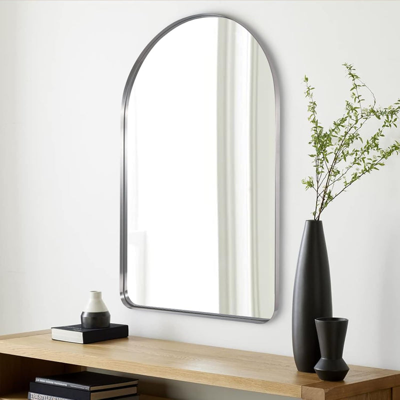 Arched Mirror, 20" X 30" Brushed Nickle Bathroom Mirror In Stainless Steel Met