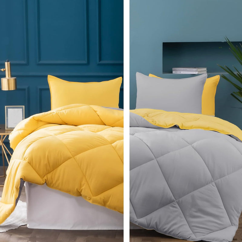 Reversible Comforter Set - 2 Solid Color Plush Down Alternative Fluffy, Ultra