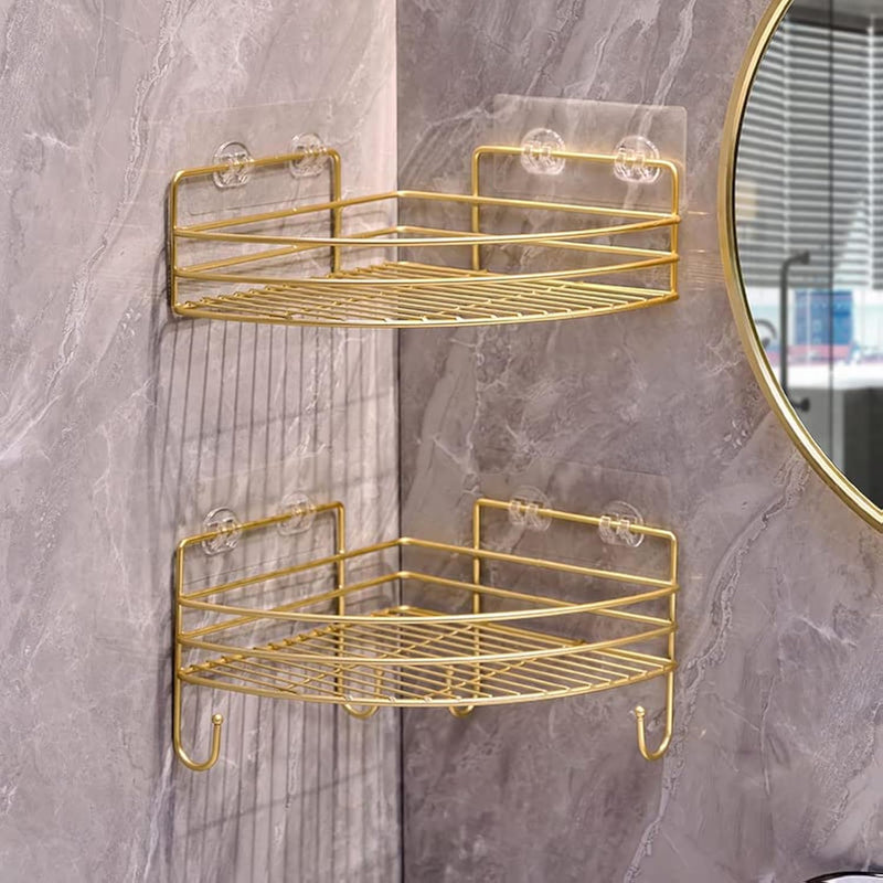 Corner Shower Shelves With 4 Hooks, 2-Tier Stainless Steel Bathroom Shower Org