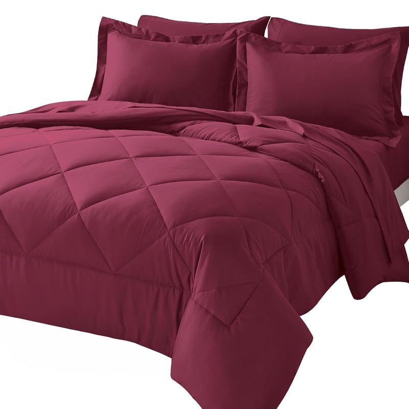King Comforter Set With Sheets 7 Pieces Bed In A Bag Burgundy All Season Beddi
