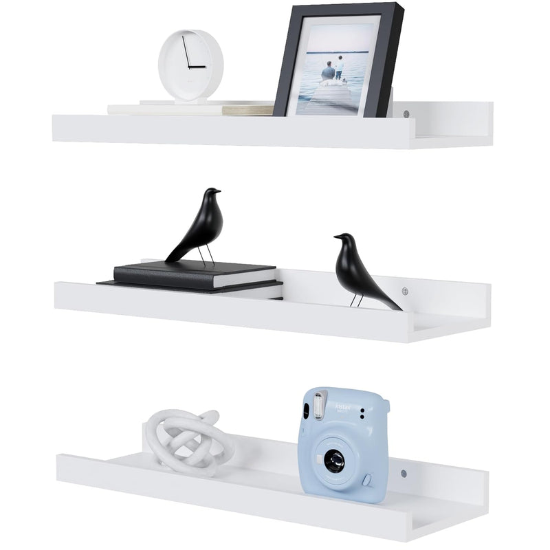 Floating Shelves Set Of 3, White Wall Shelves With Lip, Shelves For Wall Decor