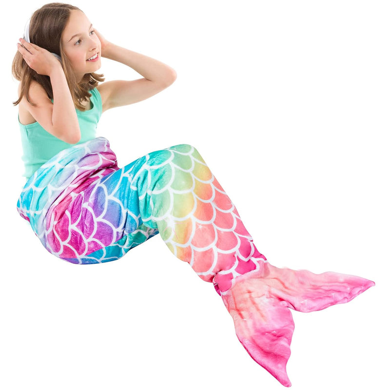 Mermaid Tail Blanket - Plush Mermaid Wearable Blanket For Girls Teens Adults A