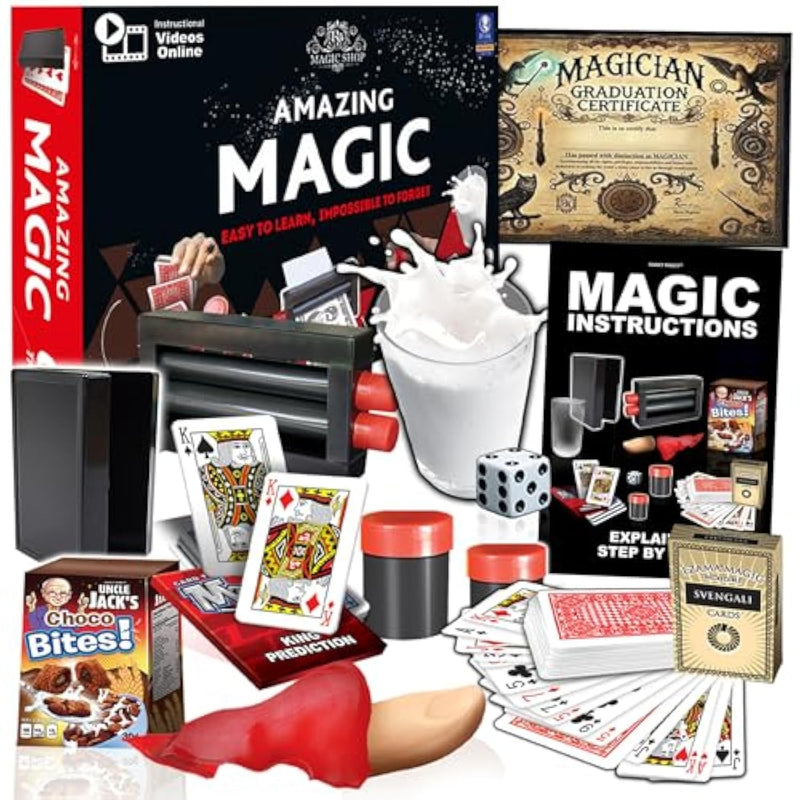 Amazing Magic Set For Kids Ages 8 And Up - 60 Easy And Advanced Tricks With Video Instructions Props For Beginners - Builds Confidence & Motor Skills