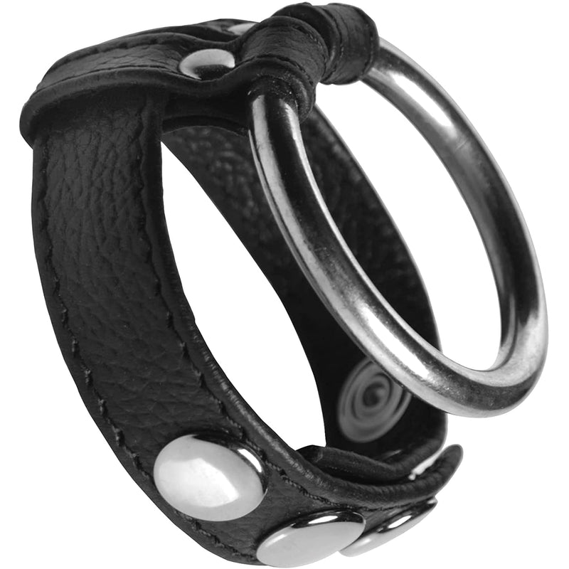 Strict Leather Cock & Ball Ring Studded Leather & Steel Cock Ring For Men Or Couples, Harder Longer Erection Enhancer, Adjustable Cock Ring, Stay Hard Male Enhancement - Black