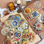 Aesthetic Scrapbook Goldfoiled Round Glass Flower Stickers 50PCS Transparent