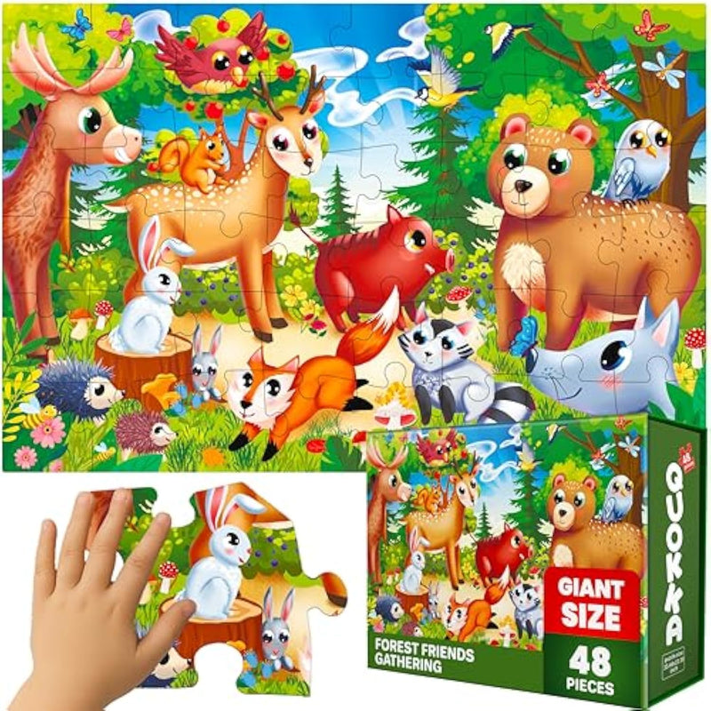 Giant Floor Puzzles For Kids Ages 4-6 - 2X3 Feet Extra-Thick 48 Pieces Toddler Puzzle Ages 3-5 – Forest Educational Activity For Boys Girls – Premium Box With Sturdy Handle & Magnetic Closure