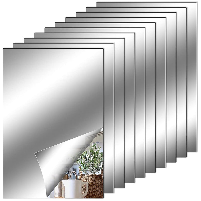 10 Pieces Flexible Mirror Sheets, Self Adhesive Decorative Plastic Mirror Tile