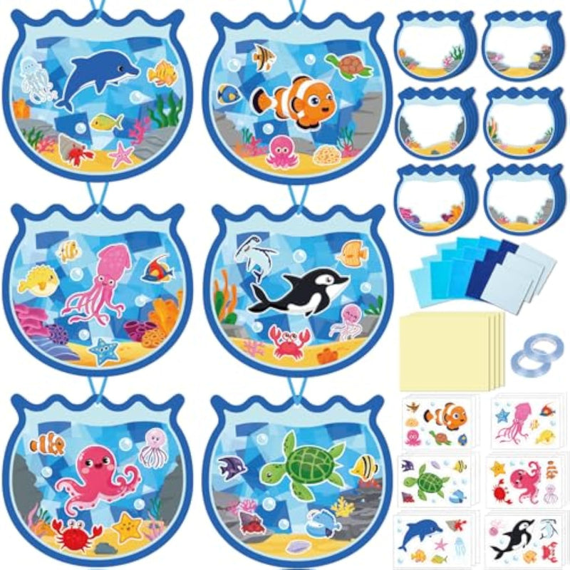 42 Pcs Sea Animal Suncatcher Craft Kit, Ocean Scene DIY Art Activity for Kids