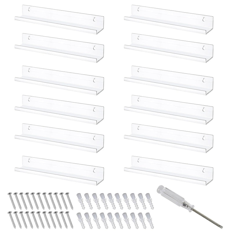 12 Pack Acrylic Floating Shelves 15Inch Clear Acrylic Shelves Display Ledge Fl