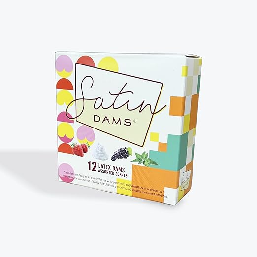 Assorted Latex Oral Dams – 12 Pack, Grape, Strawberry, Vanilla & Spearmint Scents