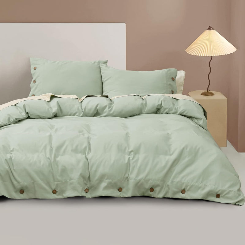 Sage Green Duvet Cover Queen Size, Comfy Lightweight Skin-Friendly Comforter C