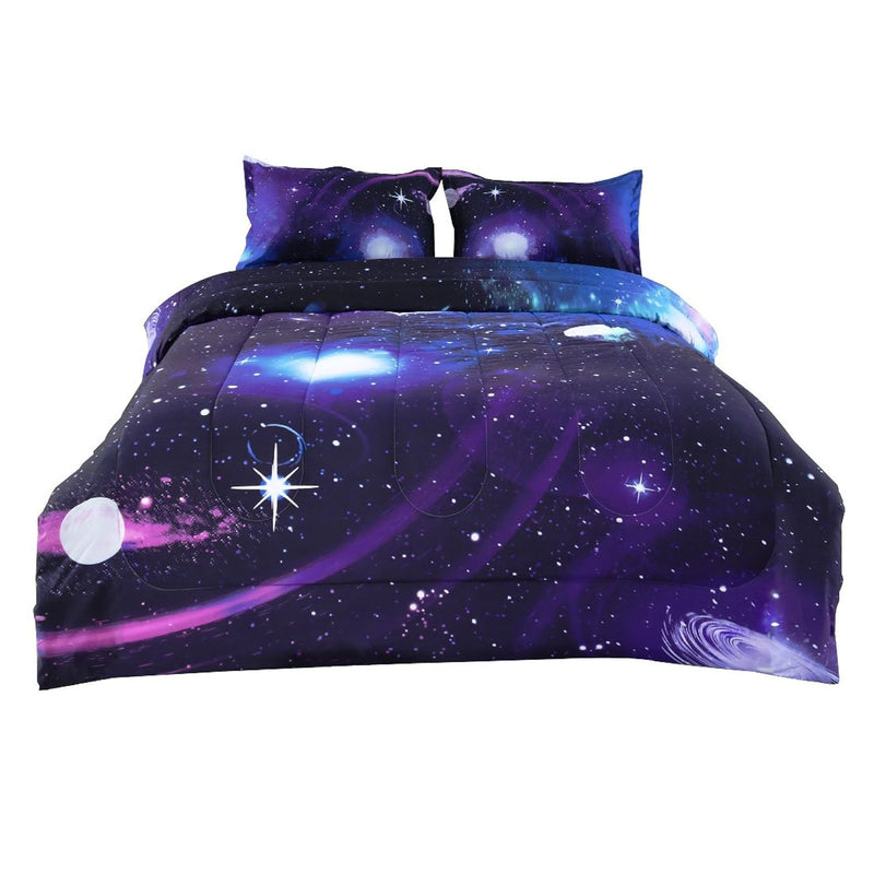 Full/Queen Size Galaxies Purple Comforter Sets - 3D Outer Space Themed Bedding