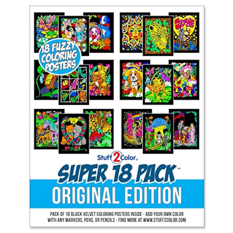 18 Pack Fuzzy Velvet Coloring Posters, Original Edition for Kids & Adults