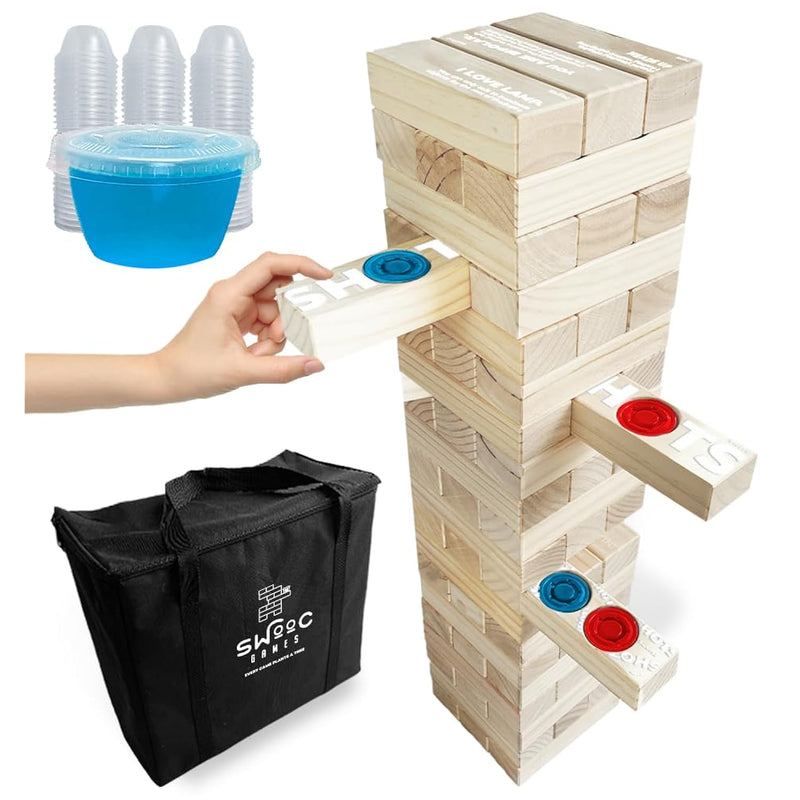 SWOOC Games - Giant Tower Party Game with Hidden Jello Shots - Includes Dis
