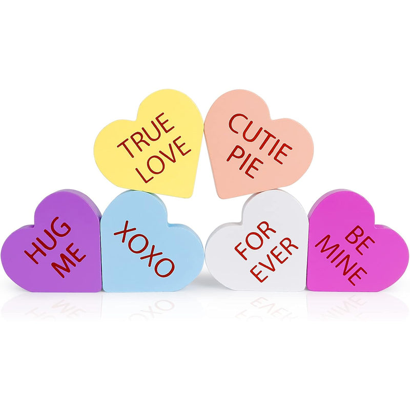 Wooden Valentines Day Decor, 6 Pcs Double Printed Freestanding Wood Heart Sign