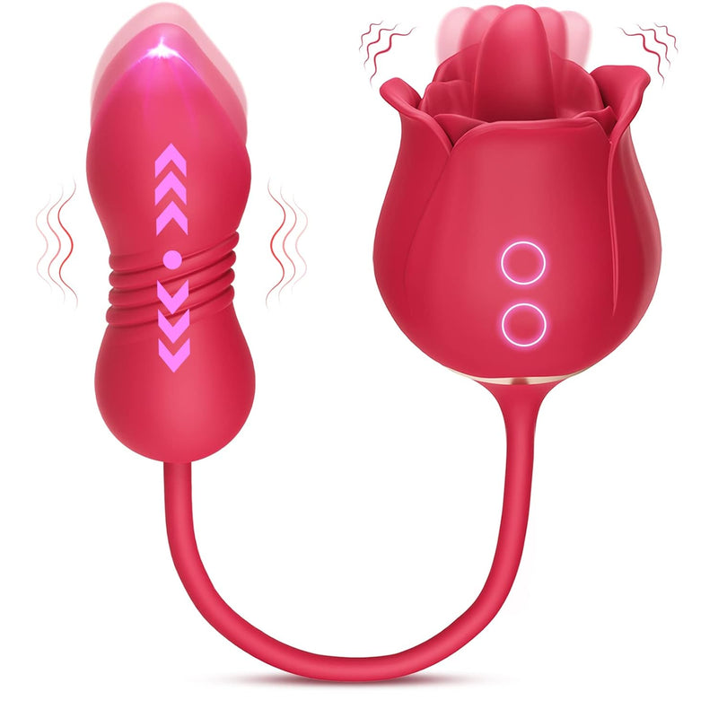 Rose Sex Toys Dildo Vibrator - 3In1 Adult Toys Sex Stimulator For Women With 9 Tongue Licking & Thrusting Dildo G Spot Vibrators, Adult Anal Sex Toy Games Clitoral Nipple Licker For Woman Man Couples