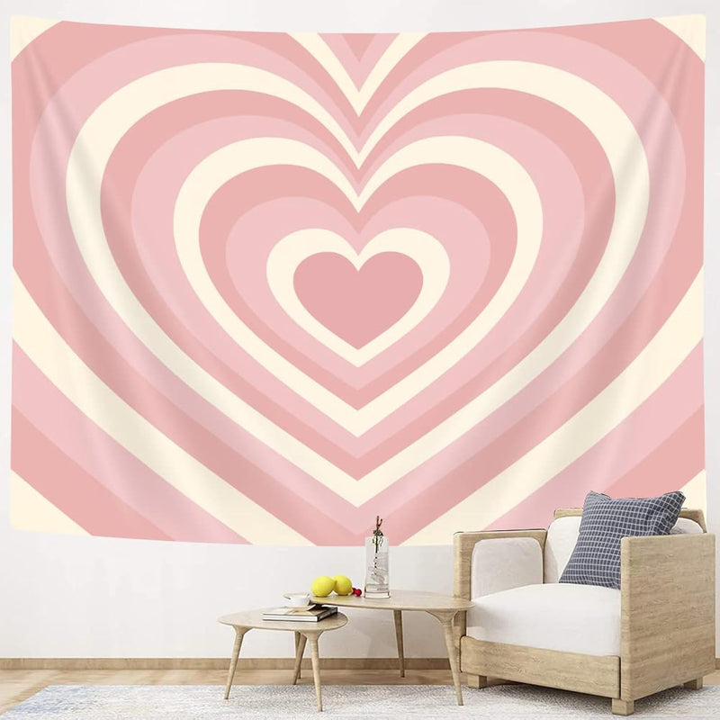 Cute Pink Aesthetic Tapestry For Bedroom, Girl Pink Red Heart Shaped 2000S Hip