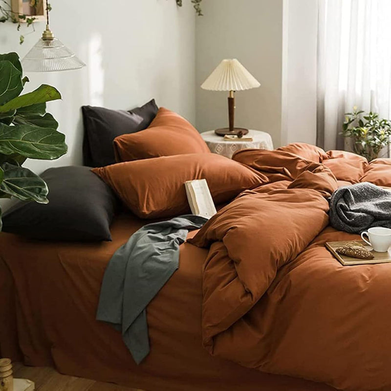 Burnt Orange Duvet Cover Queen Size 3 Pieces Super Soft Microfiber Caramel Pum