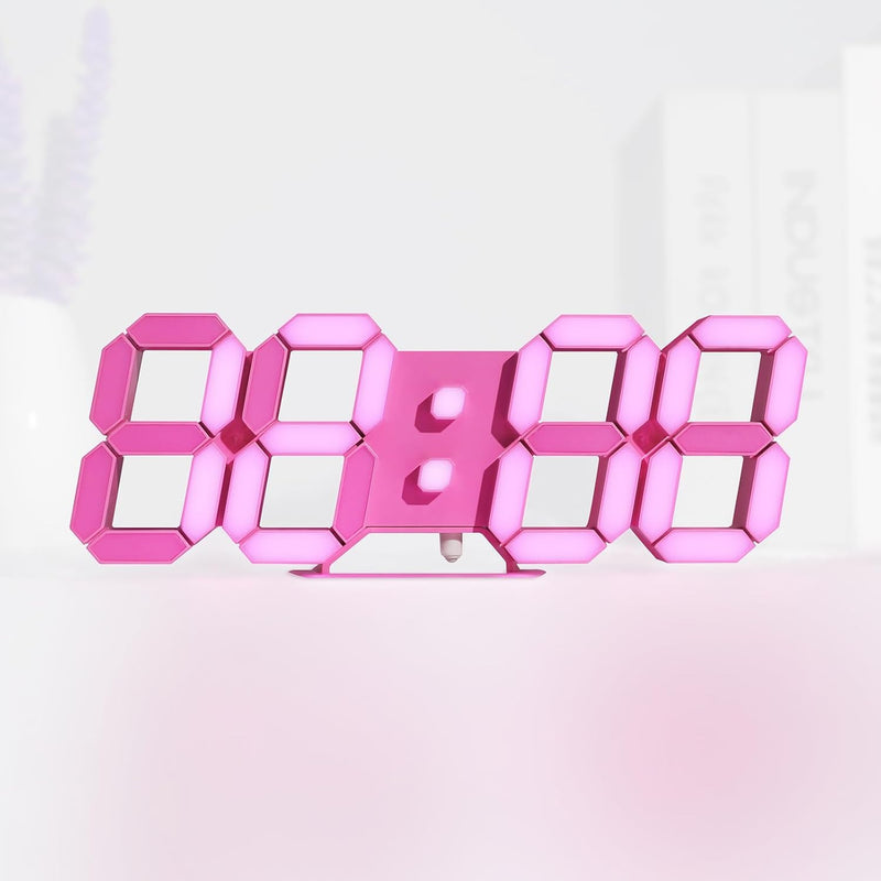 Pink Led Clock 3D Wall Clock 9.7" Table Clock For Living Room Modern Digital C