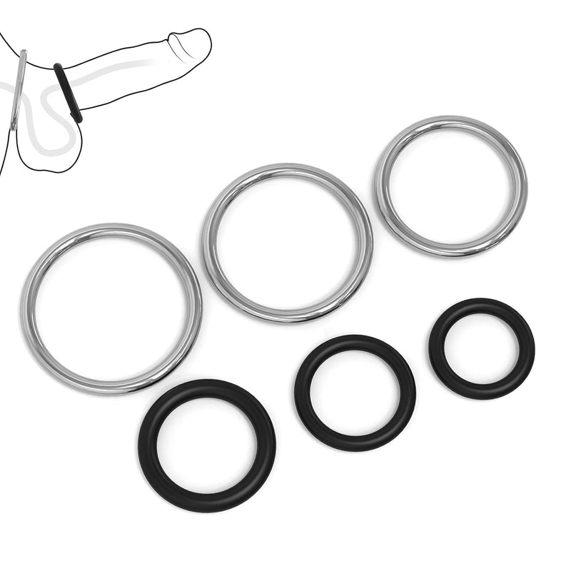 6 Pcs Metal Male Cock Ring Set,Silicone & Stainless Steel Penis Ring For Male,Erection Enhancing And Delay Control Sex Toy For Men