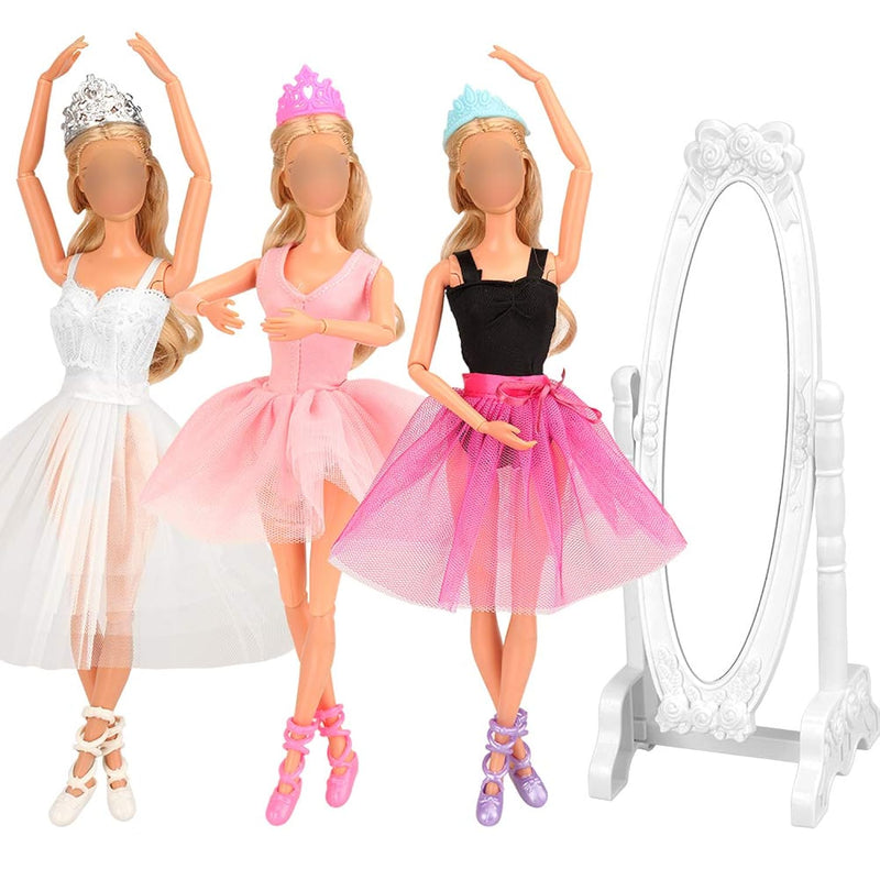 3 Sets Ballerina Doll Clothes Ballet Outfits Dance Dresses Costume Mirror T