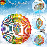 12 Inch Mandala Owl Wind Spinner, 3D Stainless Steel Kinetic Indoor & Outdoor Decor