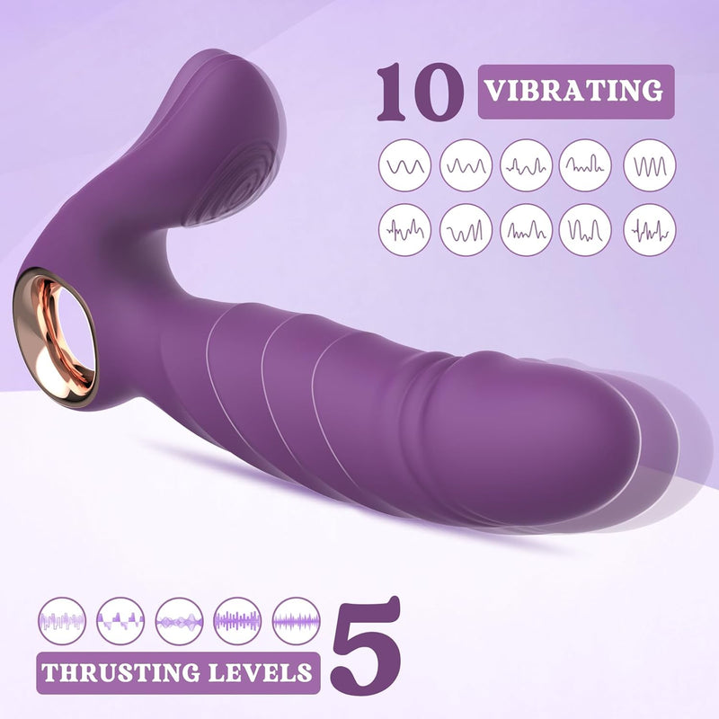 Thrusting Dildo Vibrator Sex Toys - Dual Motors Stimulator For Women Pleasure, Wearable Vibrating Panties With 10 Powerful Vibrations & 5 Thrusting Modes, G Spot Thrusting Vibrator, Purple