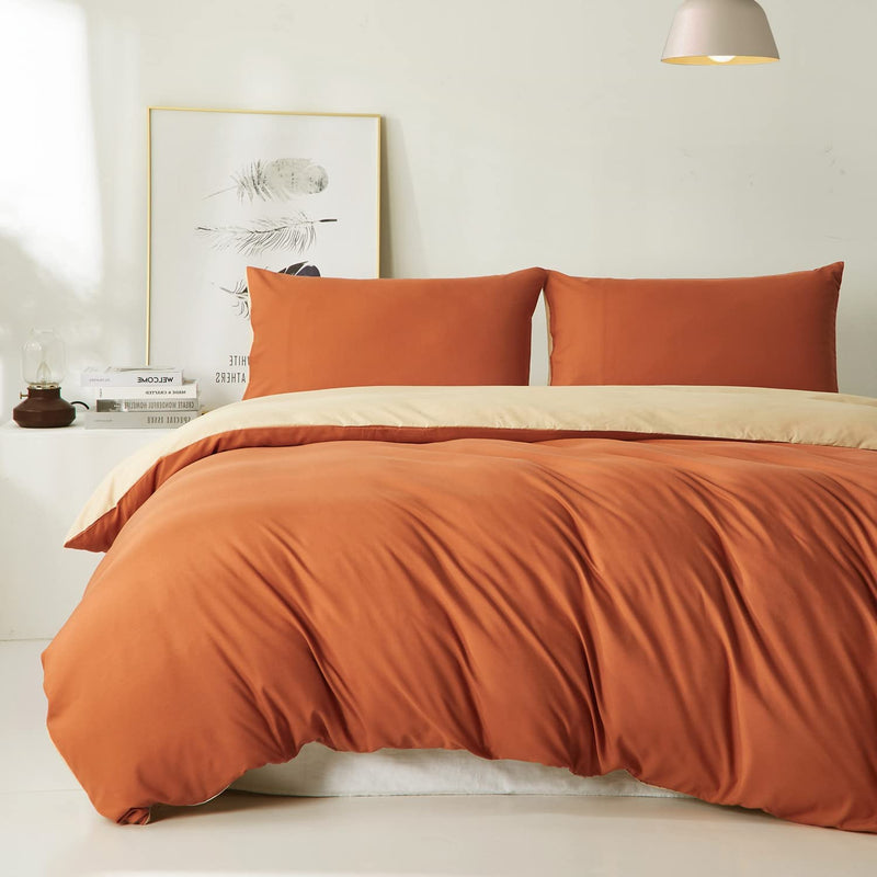 Jyhoney Burnt Orange Duvet Cover Set Queen Size Caramel Pumpkin Reversible Bei