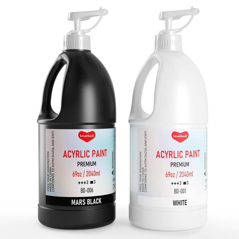 White and Black Acrylic Paint 69oz/2040ml Large Bottle with Pump